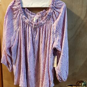 Terra & Sky Pink And White Striped Blouse